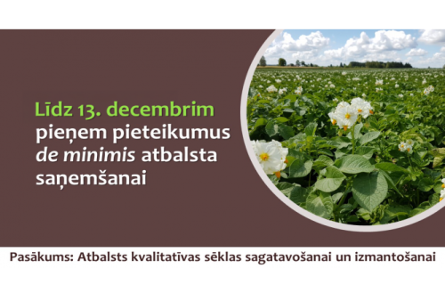 Līdz 13.decembrim pieņem pieteikumus de minimis atbalsta saņemšanai pasākumā “Atbalsts kvalitatīvas sēklas sagatavošanai un izmantošanai”