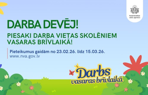 NVA uzsāk darba devēju pieteikumu pieņemšanu skolēnu nodarbinātības pasākuma īstenošanai 2026. gada vasarā